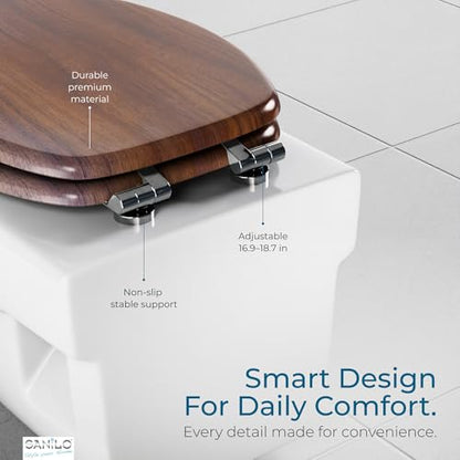 SANILO Wooden Toilet Seat with Soft Close [ELONGATED] - Decorative, Quiet & Slow Close Molded Wood Seat - With Strong Bumpers & Hinges - Adjustable Fit - Mahogany - color: Mahogany