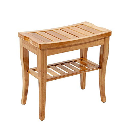 DlandHome Bamboo Bathroom Spa Shower Bench Foot Stool Bathing Seat with Storage Shelf,Yellow