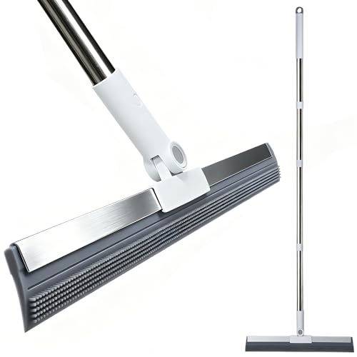 Floor Squeegee with 51"-58" Telescoping Handle & 180° Rotating Head, Water Removal for Tile & Hardwood, Under-Furniture Cleaning