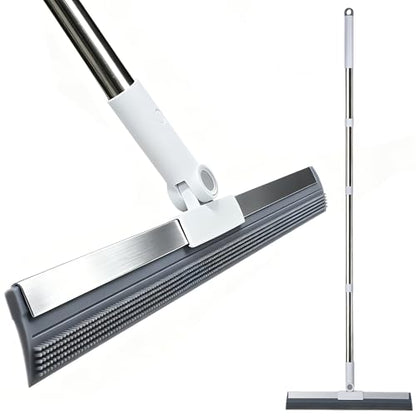 Floor Squeegee with 51"-58" Telescoping Handle & 180° Rotating Head, Water Removal for Tile & Hardwood, Under-Furniture Cleaning
