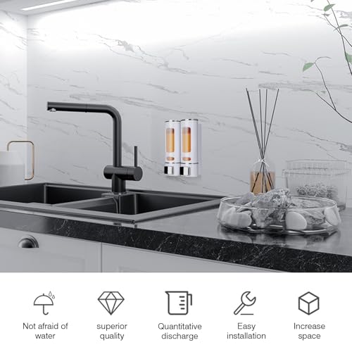 2 Shampoo & Conditioner Dispenser Wall Mounted, 400ml Liquid Soap Shower Dispenser Set No Drill, Gel Container Shower Pump Dispenser, Conditioner Body Wash Dispenser Set for Bathroom Hotel Home - color: White 2pcs