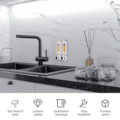 2 Shampoo & Conditioner Dispenser Wall Mounted, 400ml Liquid Soap Shower Dispenser Set No Drill, Gel Container Shower Pump Dispenser, Conditioner Body Wash Dispenser Set for Bathroom Hotel Home - color: White 2pcs