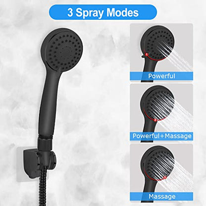Shower Head, Kaqinu 8'' High Pressure Rainfall Shower Head/Handheld Showerhead Combo with 11” Extension Arm, Anti-leak Shower Head with Holder/Hose, Flow Regulator - Matt Black - color: Matt Black, size: 8 Inch