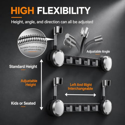Suction Cup Handheld Shower Head Holder with 4 Hanger Hook Wall Mount, Adjustable Handheld Shower Head Mount Removable for Large & Heavy Shower Heads - Bathroom Wall Mounted Shower Wand Holder