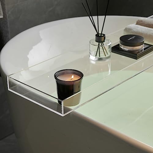Clear Bathtub Tray AcrylicTub Rack - Bath Tub Shelf for Bathroom to Hold Book, Phone, Candle, Wine & Tablet - Waterproof Caddy Bathroom Accessories, Beelee BA0033 - color: Clear