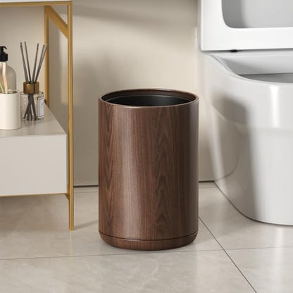 8L/2.1GAL Dark Brown Metal Trash Can,Walnut Trash Bin | Open-Top;Double-Layer;Built-In Bag Holder;Office Trash Can;for Bathroom,Home,Office,Living Room,Coffee - color: 2.1gal round