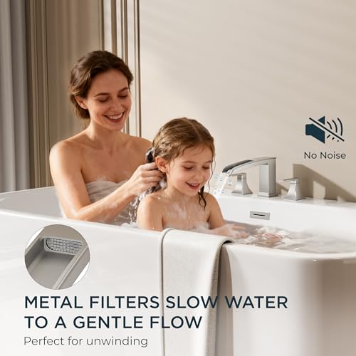 FORIOUS Roman Bathtub Faucet 3 Hole Deck Mount with 2 Handle Brushed Nickel | Tub Faucet for 3-Hole Set, 6-12" Centered Distance, Widespread Garden Bath Tub, Waterfall Spout, High Flow, Brass - color: Brushed Nickel