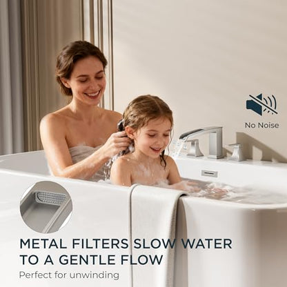 FORIOUS Roman Bathtub Faucet 3 Hole Deck Mount with 2 Handle Brushed Nickel | Tub Faucet for 3-Hole Set, 6-12" Centered Distance, Widespread Garden Bath Tub, Waterfall Spout, High Flow, Brass - color: Brushed Nickel