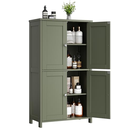 Shintenchi Bathroom Storage Cabinet with Doors and Shelves, Floor Cabinets for Washroom Furniture, Laundry Room, Organization with Adjustable Shelf, Green - color: Green