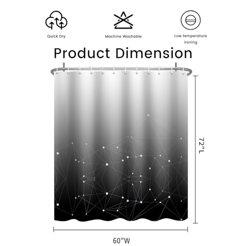 Black and White Ombre Shower Curtain, Cloth Waterproof Geometric Shower Curtains Set for Bathroom, Machine Washable Bathroom Curtain with 10 Hooks, 60x72 Inches - color: Ombre Geometric - Black, size: 60"W x 72"L (Pack of 1)