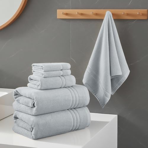 REDKISS Light Grey Towels Set 6 Piece Cotton Towel Sets with 2 Bath Towels, 2 Hand, 2 Washcloths, 650GSM Hotel Quality, Soft, Highly Absorbent Towels for Bathroom Gym, Ideal Everyday Use - color: Light Grey