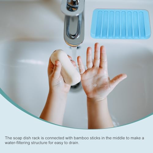 uxcell 2 Pcs Self Draining Silicone Soap Dish, Soap Tray with Drainage for Bathroom Shower Kitchen Sink, 4.5" x 3.1" x 0.4", Sky Blue - color: Sky Blue