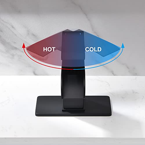 Waterfall Bathroom Faucet Black - Single Handle Bathroom Sink Faucets 1 or 3 Hole for 4IN Modern Solid Vanity Faucet with Deck Plate & Overflow Pop Up Drain Matte Black - color: A- Black