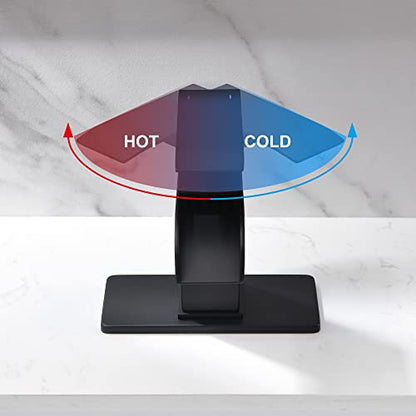 Waterfall Bathroom Faucet Black - Single Handle Bathroom Sink Faucets 1 or 3 Hole for 4IN Modern Solid Vanity Faucet with Deck Plate & Overflow Pop Up Drain Matte Black - color: A- Black