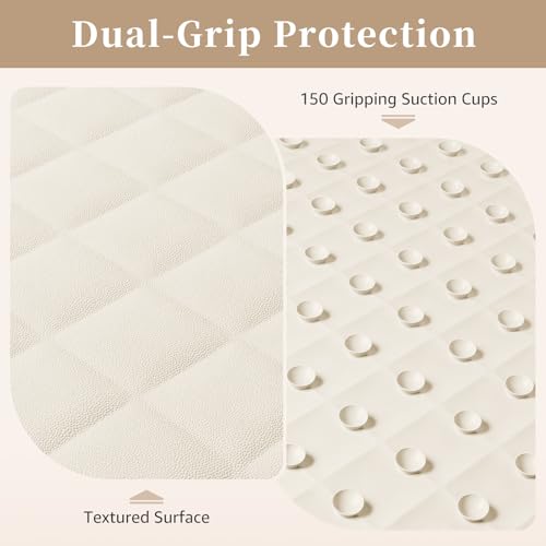 Yolife Bathtub Shower Mat Non Slip, Natural Rubber Bath Tub Floor Liner Mats with Strong Suction Cups for Inside Shower Bathroom, Machine Washable, Soft on Feet, 27.5 x 17 Inch, Beige - color: Beige