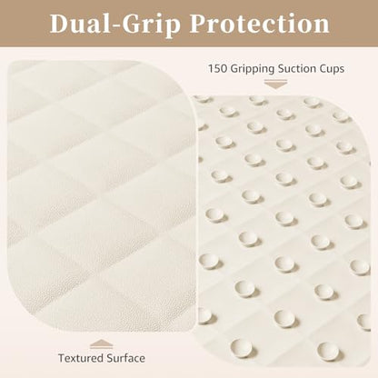 Yolife Bathtub Shower Mat Non Slip, Natural Rubber Bath Tub Floor Liner Mats with Strong Suction Cups for Inside Shower Bathroom, Machine Washable, Soft on Feet, 27.5 x 17 Inch, Beige - color: Beige