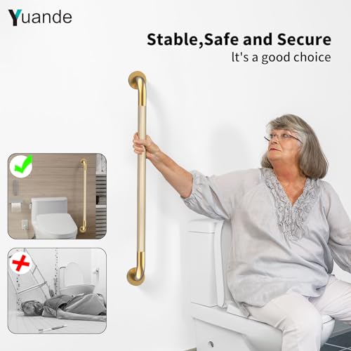 32 Inch Brushed Gold Shower Grab Bar with Anti-Slip Knurled Grip | YuanDe Stainless Steel Bathroom Grab Bars,Shower Handrail Support, Handicap Elderly Balance Assist Handles-2Packs - color: Brushed Gold, size: 32inch-2Pack