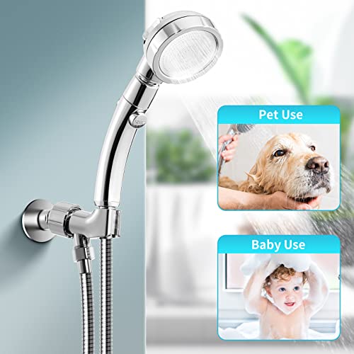 Marbrasse High Pressure Shower Head with Hose and Holder, 3-Settings Handheld Showerhead with Push Switch and Button to Control Water Flow for Saving Water,Removable Camper Shower Head - color: Shower Head with Hose and Holder