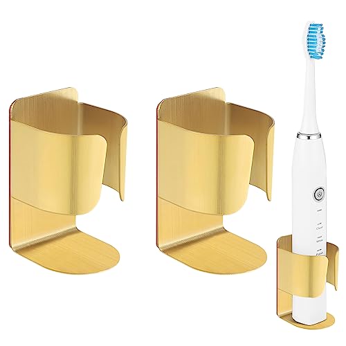 Electric Toothbrush Holder Wall Mount, 304 Stainless Steel Self-Adhesive Bathroom Organizer for Electric Toothbrush, Toothpaste & Face Wash-Space Saving, Waterproof, Holds Up to 10lbs (Golden 2 Pack) - color: Golden 2 Pack