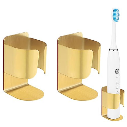 Electric Toothbrush Holder Wall Mount, 304 Stainless Steel Self-Adhesive Bathroom Organizer for Electric Toothbrush, Toothpaste & Face Wash-Space Saving, Waterproof, Holds Up to 10lbs (Golden 2 Pack) - color: Golden 2 Pack