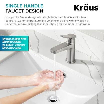 KRAUS Indy Single Handle One Hole Bathroom Sink Faucet in Spot-Free Brushed Nickel/Matte Black, KBF-1411SFBNMB - color: Spot Free Brushed Nickel/Matte Black, style: Basin + Pop-Up Drain