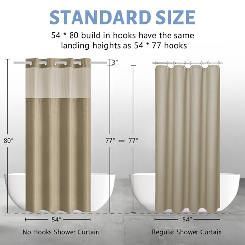Furlinic Stall Shower Curtain No Hook with Snap in Liner,Waffle Weave Waterproof Bathroom Curtains with See Through Top Window & Weighted Magnets,Beige,54x80 Inch - color: Beige, size: 54"W x 80"L (Pack of 1)