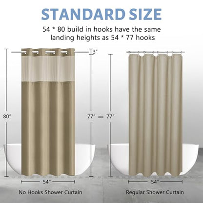 Furlinic Stall Shower Curtain No Hook with Snap in Liner,Waffle Weave Waterproof Bathroom Curtains with See Through Top Window & Weighted Magnets,Beige,54x80 Inch - color: Beige, size: 54"W x 80"L (Pack of 1)