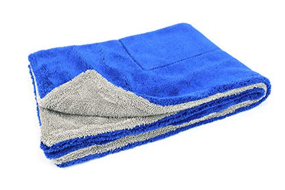 Autofiber Amphibian Dual Side Microfiber Car Drying Towel - One Side Twist, One Side Plush - Pack of 1-20 inch x 30 inch (Blue/Gray) - color: Blue/Gray
