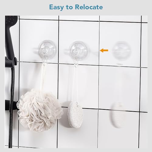 Suction Hooks 2 Packs, Clear Powerful Push and Lock Vacuum Suction Cup, Multi-Purpose Suction Shower Hooks for Front Door Window Glass Kitchen Towel Loofah Utensils, 2pcs