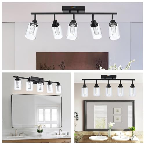 MELUCEE LED Ceiling Spotlight Kitchen Track Lighting Kits Black 5-Light | Bathroom Vanity Light Wall Mounted with Flexibly Rotatable Light Heads, Built-In LED Chips, 5-Color Temperature Adjustable - color: Black, size: 5 Lights