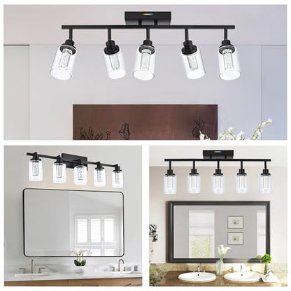 MELUCEE LED Ceiling Spotlight Kitchen Track Lighting Kits Black 5-Light | Bathroom Vanity Light Wall Mounted with Flexibly Rotatable Light Heads, Built-In LED Chips, 5-Color Temperature Adjustable - color: Black, size: 5 Lights