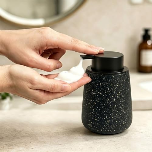 Ceramic Foaming Soap Dispenser - 14.5 oz Foam Hand Soap Dispenser Bathroom, Modern Refillable Dish Wash Soap Bottle for Kitchen with Large Easy-to-Press Pump, Black - color: Black
