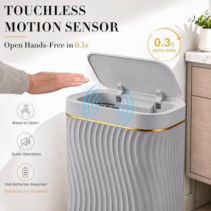 Ogikey Bathroom Small Trash Can with Automatic Touchless Lid, 2.6 Gallon Smart Garbage Can Narrow Waterproof Trash Bin for Bedroom, Office, Living Room - color: 2.6 gallon-Grey
