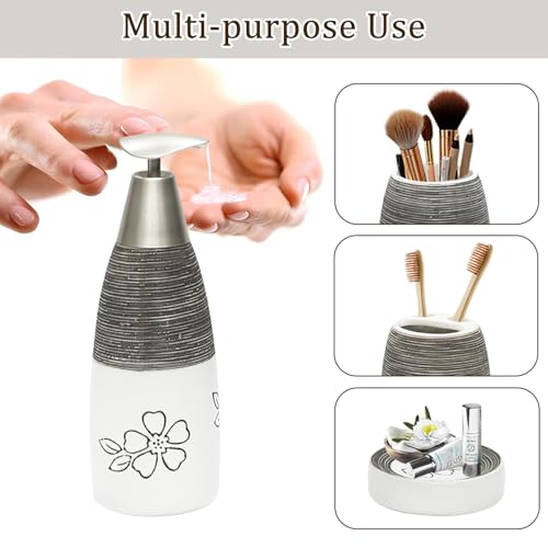 CERBIOR Bathroom Accessories Set,4 PCS Ceramic Bath Accessory,White Flower | Includes Toothbrush Holder, Toothbrush Cup, Soap Dish for Decorative Countertop and Housewarming Gift - style: White-Flower