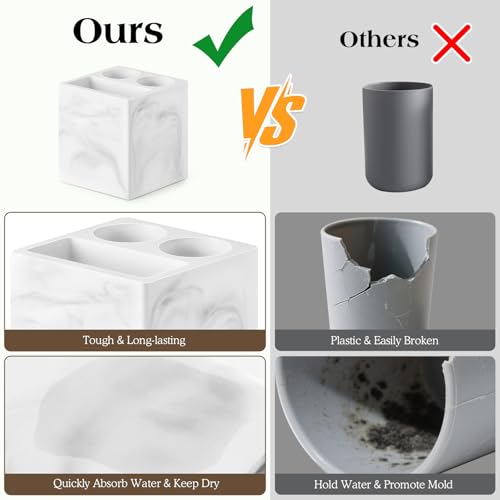 Luxspire Toothbrush Holder, 3 Slots, Marble White | Diatomite, Fast Drying, Toothbrush Holders for Bathroom, Toothbrush and Toothpaste Holder for Countertop - color: Marble White, style: 3 Slots