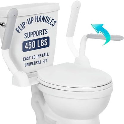 Vive Toilet Safety Rail with Flip-Up Handles - 450 lb Capacity Senior | Safety Frame for Elderly & Disabled - Handicap Grab Bar Riser Stand Assist with Arms for Bathroom Assistance & Raised Toilets