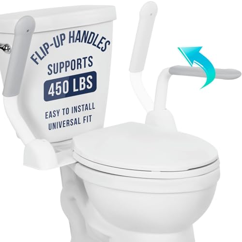 Vive Toilet Safety Rail with Flip-Up Handles - 450 lb Capacity Senior | Safety Frame for Elderly & Disabled - Handicap Grab Bar Riser Stand Assist with Arms for Bathroom Assistance & Raised Toilets