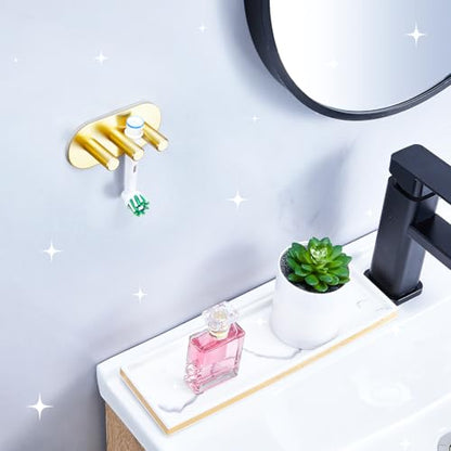Electric Toothbrush Head Holder, Toothbrush Holders Wall Mounted, Adhesive Tooth Brush Head Holder Organiser, Electric Toothbrushs Holder, Shower Tooth Brushing Holder (Gold, Small) - color: Gold, size: Small