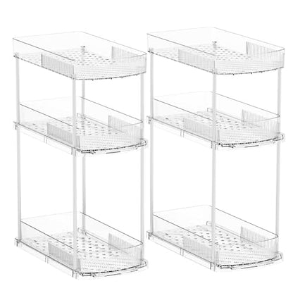 2 Pack 13.8″ Deep 3 Tier Under Sink Storage Organizer,Large Pull Out Bathroom Organizers and Storage,Slide Out Acrylic Undersink Storage Shelf,Kitchen Under Sink Organizer for Cleaning Products - style: 2 Pack-3 Tier