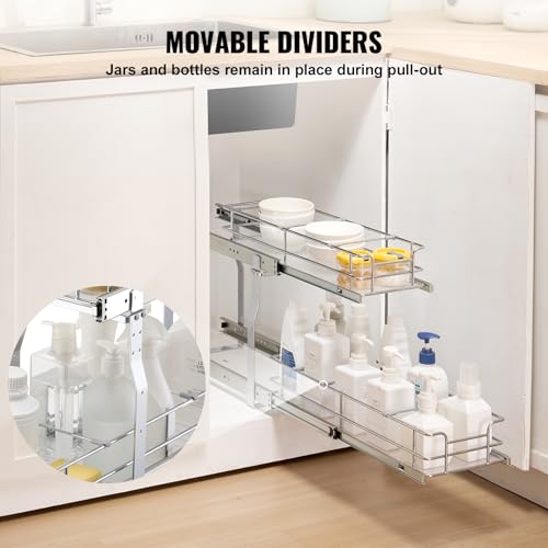 VEVOR Pull Out Cabinet Organizer,8.5" W x 21" D x15.2 HHeavy Duty Slide Out Pantry Shelves, Chrome-Plated Steel Roll Out Drawers for Home, 10" Wx22 Dx19 H Inside Kitchen Cabinet, Bathroom, Under Sink - size: 8.5"W x 21"D x15.2"H