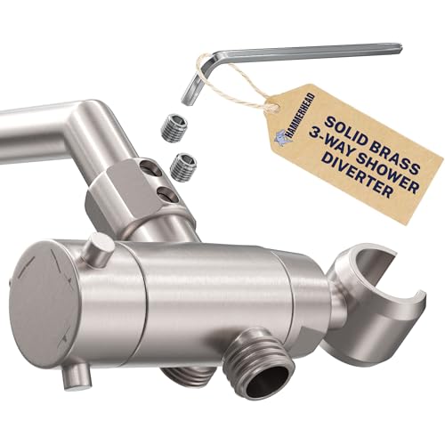 HammerHead Showers Solid Metal 3-Way Shower Diverter Valve with Shower Head Holder, Universal Splitter for Handheld Spray Wand and Rain Showerhead, Brushed Nickel - color: Brushed Nickel