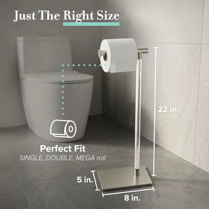 Gatco 1331SN Toilet Paper Holder Stand, Satin Nickel, Acrylic Post, Weighted Base, Freestanding Bathroom Floor Stand, 22.25 Inch - color: Satin Nickel/Acrylic, 22.25"h