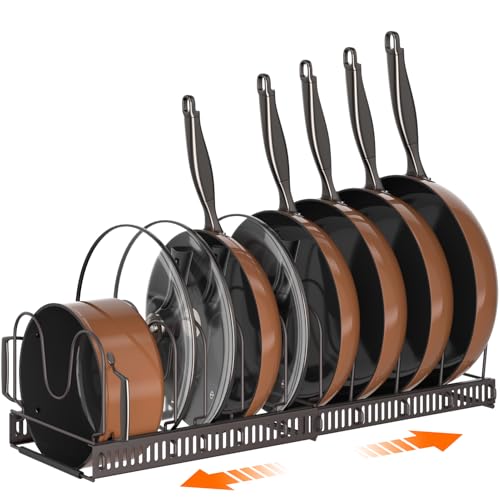 MUDEELA Expandable Pot Pan Lid Organizers inside Cabinet, 10 Divider-Bronze | Expandable 11.8–22.9", 10 Adjustable Divider, Tool-Free Assembly, Non-Slip, Scratch-Proof, For Pan Lid Cutting Board Bakeware - color: Bronze, size: 10 Dividers