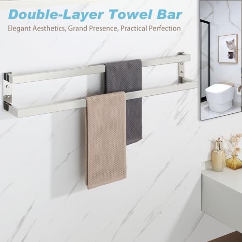 Alise Double Towel Bar, 32" Double Towel Racks for Bathroom,Polished Chrome | Bathroom Towel Rack Wall Mounted, 3.54" Wide Faster Drying, Ladder Design, SUS304 Stainless Steel - color: Polished Chrome, size: 32-inch