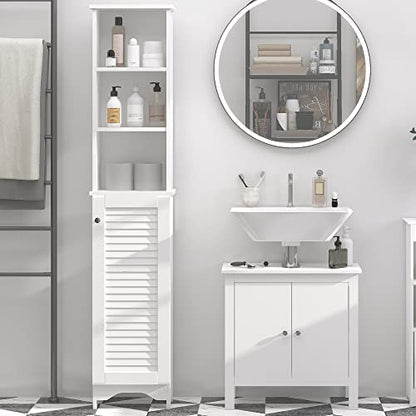 HOMCOM Tall Bathroom Storage Cabinet Freestanding with 3-Tier Shelf White | Linen Tower, Open Adjustable Shelf
