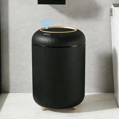 URALFA Motion Sensor Bathroom Trah Can, Automatic Touchless Trash Can | 3 Gallon Bathroom Garbage Can with Lid, Smart Trash Bin for Bedroom, Office, Restroom, Removable Legs, Black and Gold - color: Black