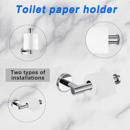 Cilee 10 Piece Chrome Bathroom Accessories Set, 24inch Polished Chrome Towel Bar Ring+Toilet Paper Holder+ Robe Towel Hook SUS304 Stainless Steel Bathroon Hardware Set - color: B Chrome, size: 24inch
