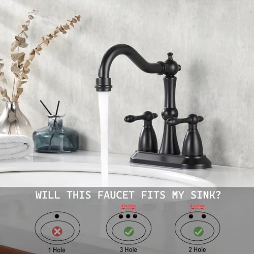 Matte Black Antique Bathroom Sink Faucet, Stainless Steel 4 inch Centerset Vanity Faucet with Drain and Supply Hose, Black Sink Faucet Bathroom 2 Hole - color: Matte Black