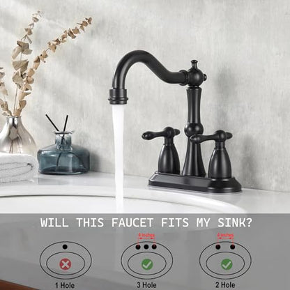 Matte Black Antique Bathroom Sink Faucet, Stainless Steel 4 inch Centerset Vanity Faucet with Drain and Supply Hose, Black Sink Faucet Bathroom 2 Hole - color: Matte Black