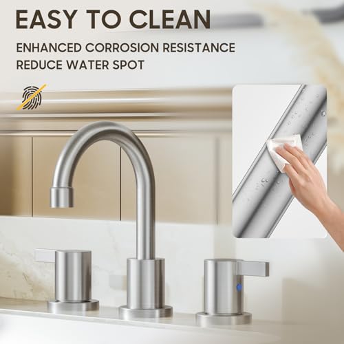 Widespread 8 Inch Lead-Free Brushed Nickel Stain-Resistant Bathroom Faucet(Stainless Steel), 2 Handle 3 Hole Swivel Spout RV Bathroom Vanity Sink Faucet with Metal Drain & Supply line, BF03042-K01-GBN - color: ‎Brushed Nickel - 8 IN